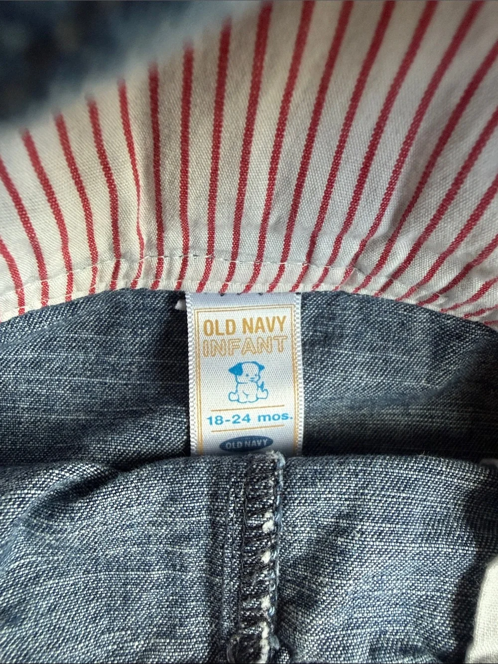 Old Navy Dark Blue Denim Overall Dress with Red Logo Patch